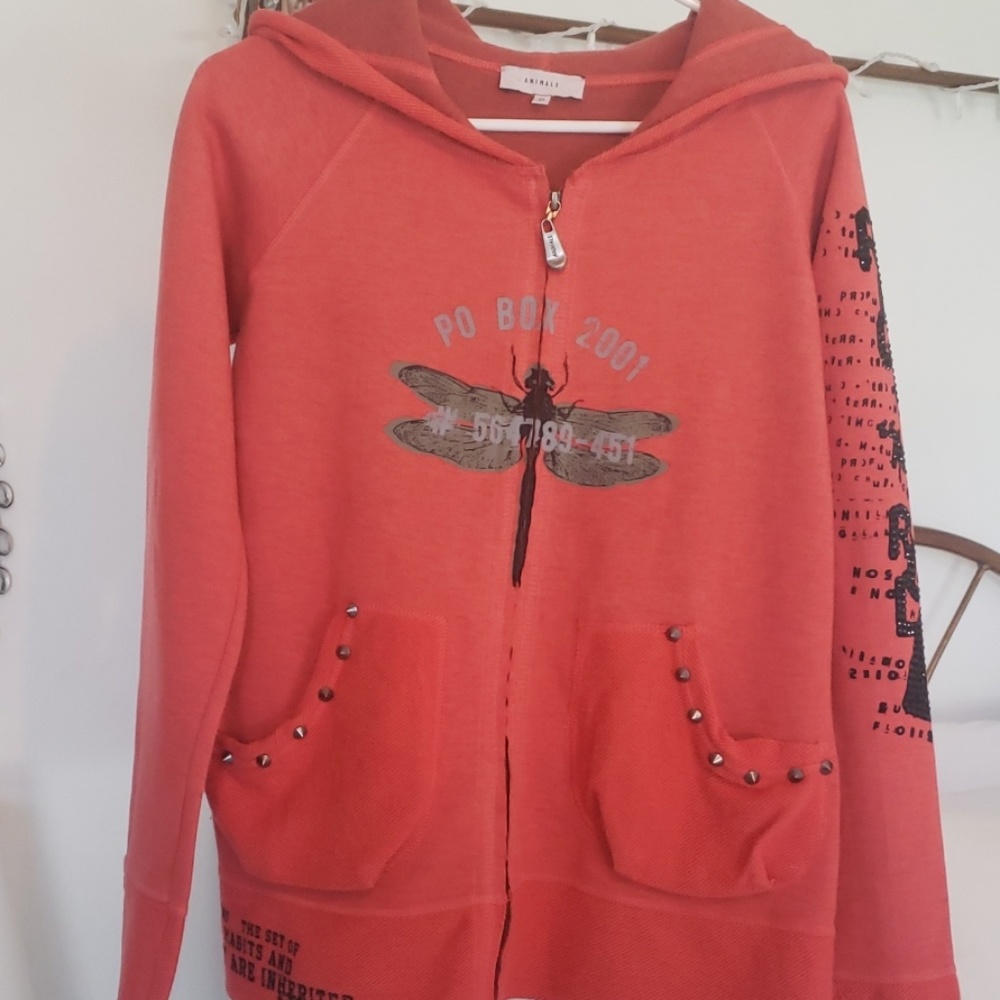 COOL RETRO CORAL ZIP-UP HOODIE !